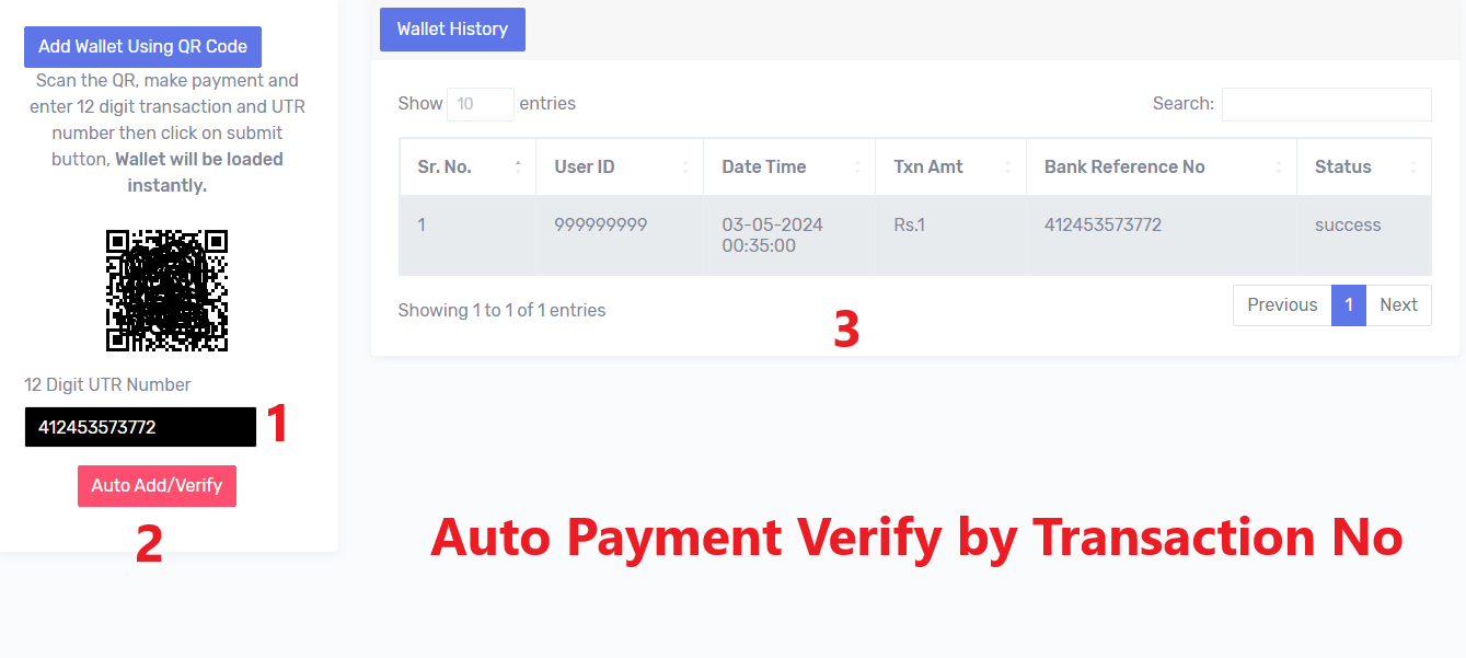 QR Payment Instant Verify by UTR or Reference No QR Pay Collect
