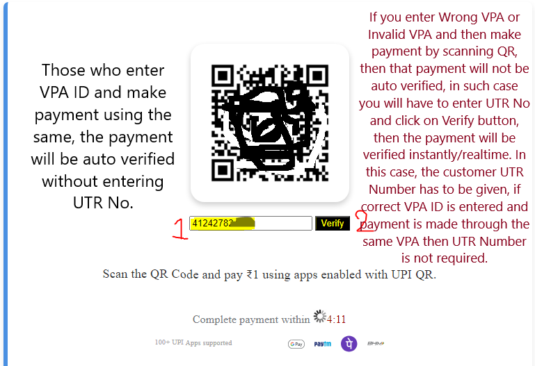 QR Pay Collectoin Both Auto Realtime verified with customer VPA ID and Instant Verify Payment with UTR NO